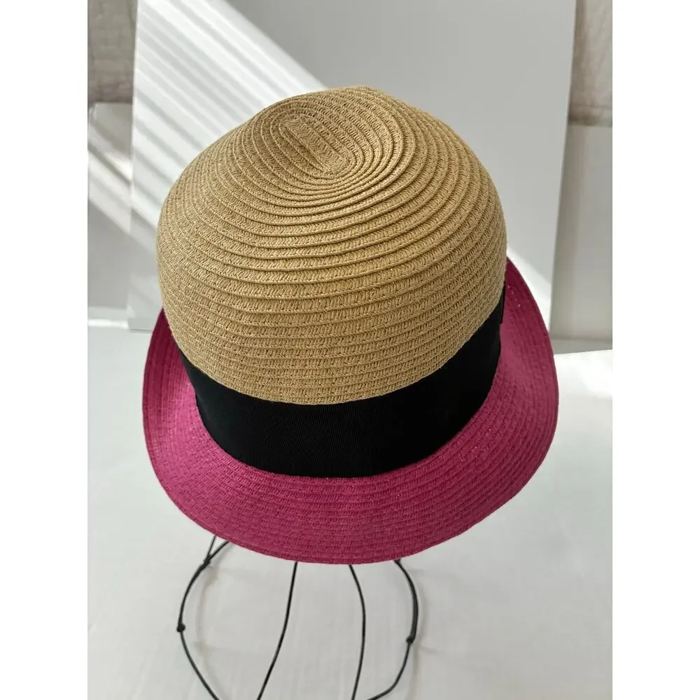 Lulu Guinness Womens Two-Tone Cloche Hat With Black Bow Accent